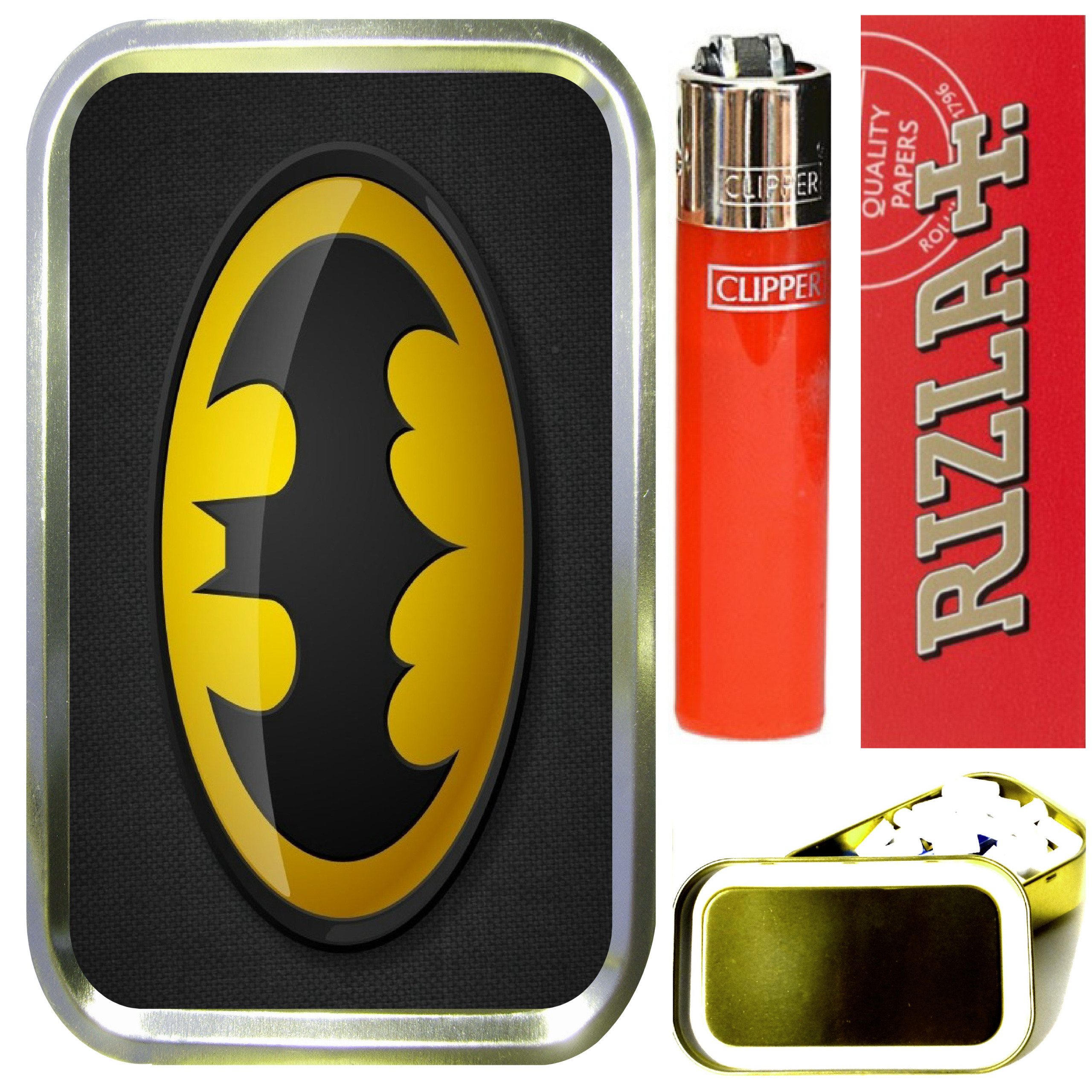 BATMAN 1oz GOLD TOBACCO TIN/SMOKING SET